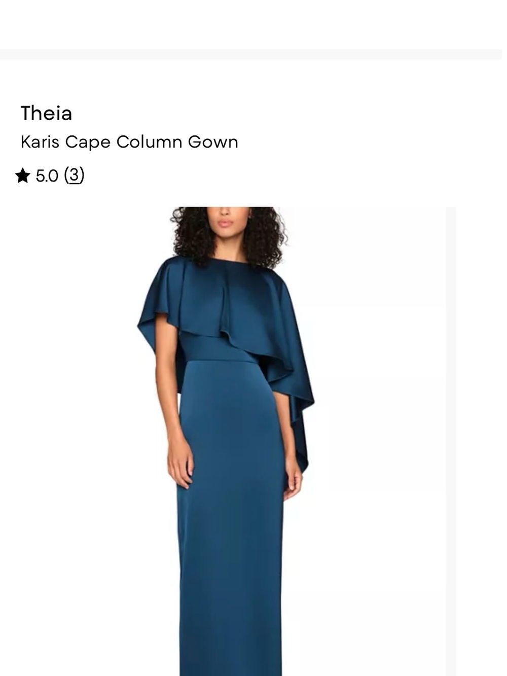 Theia Karis Cape Column Gown in Teal Blue